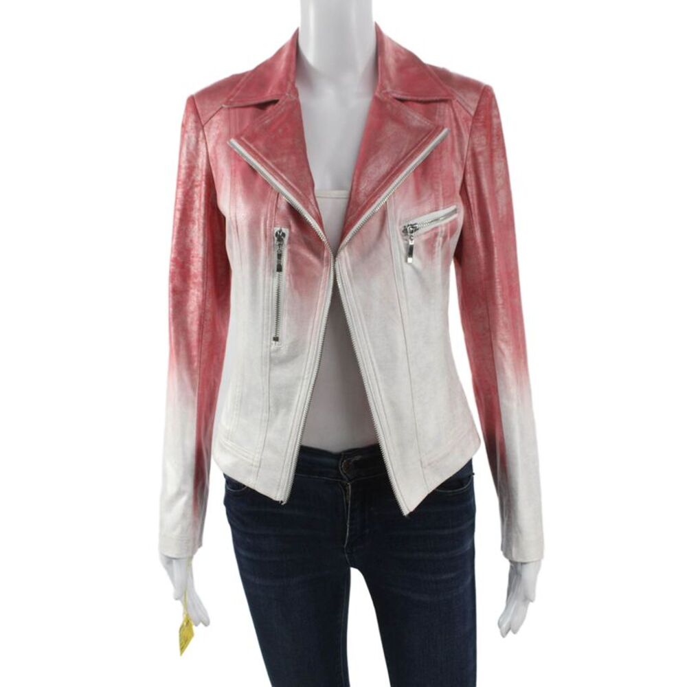 Insight Womens Red Ombre Biker Jacket Long Sleeve Zip Size 16